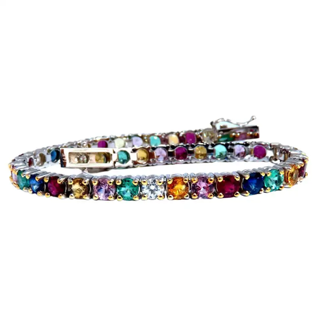 9.80ct Natural Ruby Emerald Sapphires Diamond Tennis Bracelet 14kt Gem Line