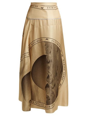 Marine Serre Moon-Print Silk Midi Skirt