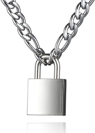 DIBOLA Punk Padlock Necklace Stainless Steel Lock Choker for Men Women Silver Gold 16-24 inch (Silver, 18) | Amazon.com