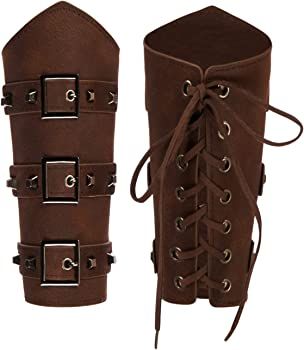 GRACE KARIN Women Leather Arm Armor Bracers Viking Warrior Gauntlet Leather Cuffs Wrist Guard Cosplay Costume Belt for Adult(L, Wine) at Amazon Women’s Clothing store