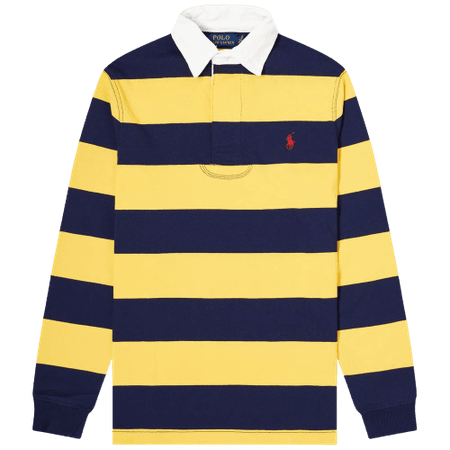 POLO RALPH LAUREN STRIPE RUGBY SHIRT FRENCH NAVY & GOLD BUGLE