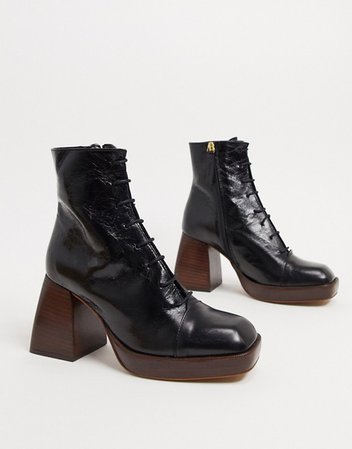 ASOS DESIGN Robyn premium leather lace up platform boots in black | ASOS