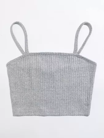 Rib-knit Solid Crop Cami Top | SHEIN USA grey
