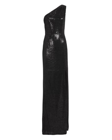 Zane One Shoulder Black Sequin Gown