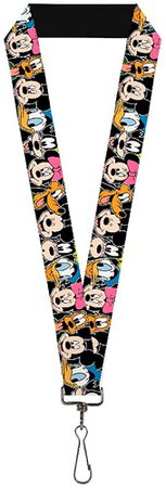 Amazon.com: Buckle-Down womens Lanyard - 1.0" Classic Disney Character Faces Black Key Chain, Multicolor, One Size US : Clothing, Shoes & Jewelry