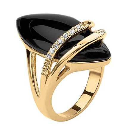 Amazon.com: Palm Beach Jewelry 18K Yellow Gold Plated Marquise Shaped Natural Black Onyx and Round Cubic Zirconia Ring: Jewelry