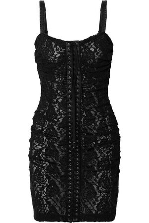 Dolce & Gabbana | Lace-up satin-trimmed stretch-lace mini dress | NET-A-PORTER.COM