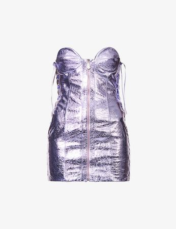 STARLIT - Serenity sweetheart-neck metallic leather mini dress | Selfridges.com