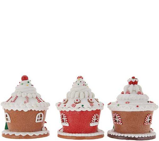 Set of 3 Gingerbread Cupcake Houses with Gift Bags by Valerie — QVC.com