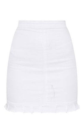 White Ruffle Hem Denim Skirt | Beauty | PrettyLittleThing