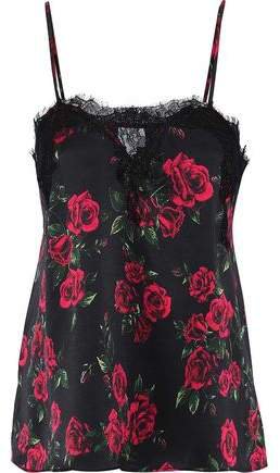 The Sweetheart Lace-trimmed Floral-print Silk-charmeuse Camisole