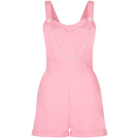 The Loveheart Romper Bubblegum Pink ($20) ❤ liked on Polyvore featuring jumpsuits, rompers, playsuits, bodysuit, kawaii, pink, rompers/overalls, red bib overalls, pi - Google Search