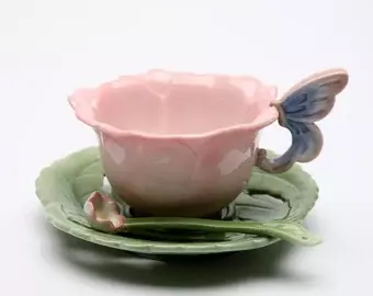 Floral Fantasy: Ceramic Pink Hibiscus Flower Cup and Saucer 1 - Etsy