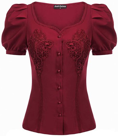 Womens Retro Embroidered Blouse Vintage Casual Victorian Shirt Wine XL at Amazon Women’s Clothing store