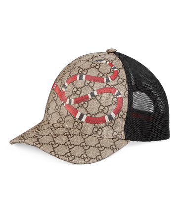 Gucci Snake-Print GG Supreme Baseball Hat, Brown