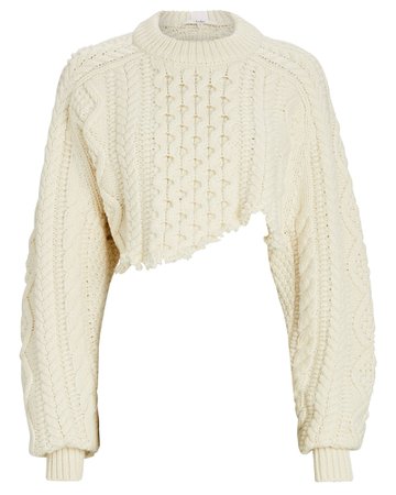 Tibi Aran Cable Knit Cut-Off Sweater | INTERMIX®