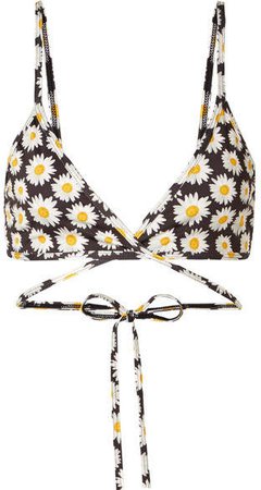 VerdeLimón - Merida Floral-print Triangle Bikini Top - Black