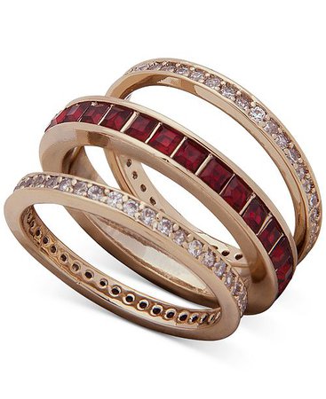 Lauren Ralph Lauren Gold-Tone 3-Pc. Set Stone & Crystal Stack Rings - Fashion Jewelry - Jewelry & Watches - Macy's