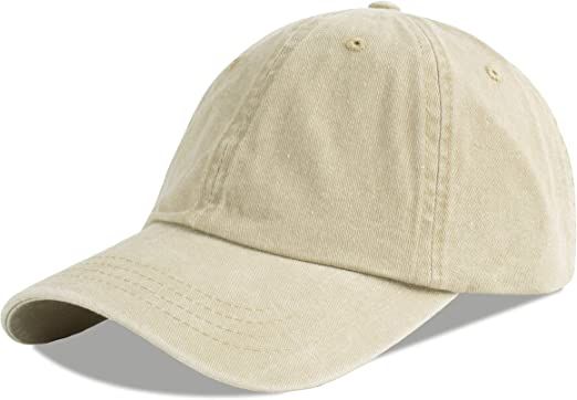 LANGZHEN Unisex Baseball Cap 100% Cotton Fits Men Women Washed Denim Adjustable Dad Hat(Khaki) at Amazon Men’s Clothing store