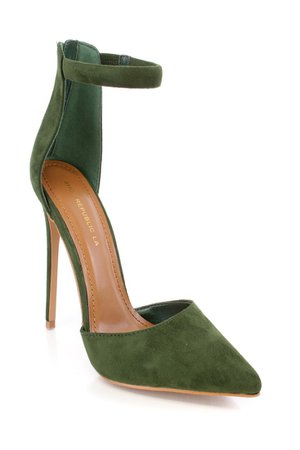 Hunter Green Closed Pointed Toe High Heels Ankle Strap Faux Suede