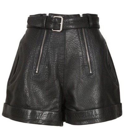 Carven Black Cracked Leather Shorts