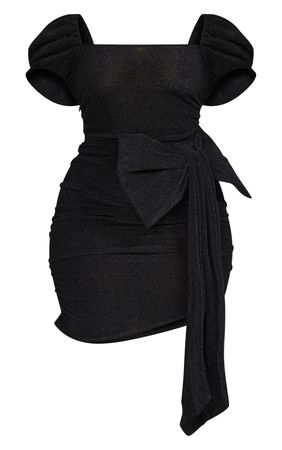 Plus Black Glitter Bow Detail Bodycon Dress | PrettyLittleThing USA