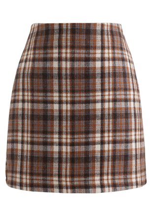 Plaid Wool-Blend Bud Skirt in Tan - Retro, Indie and Unique Fashion