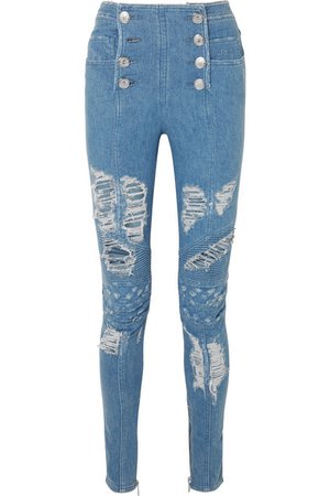 Balmain | Distressed high-rise skinny jeans | NET-A-PORTER.COM