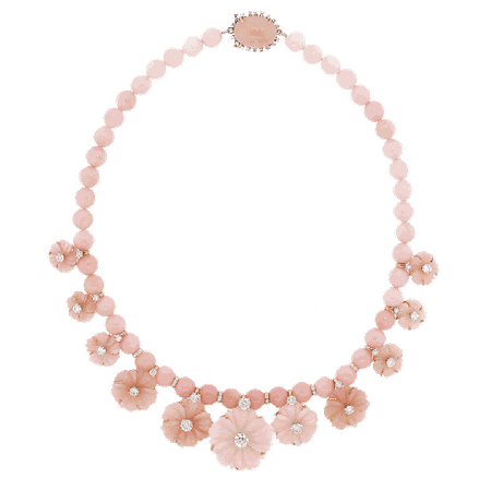 Carved Pink Opal Flower Necklace | Marissa Collections