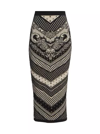 Shop Balmain Paisley & Monogram Midi-Skirt | Saks Fifth Avenue