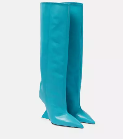 Cheope Leather Knee High Boots in Blue - The Attico | Mytheresa