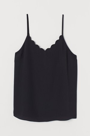 Scallop-trimmed Camisole Top - Black