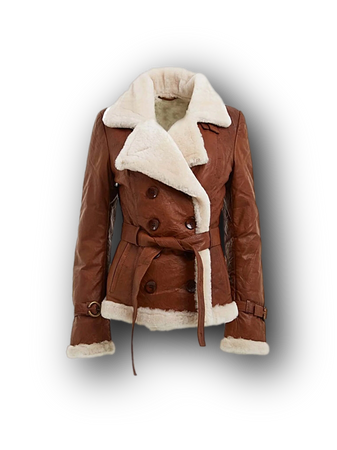 Women’s Tan Double Breasted Real Shearling Leather Jacket coats