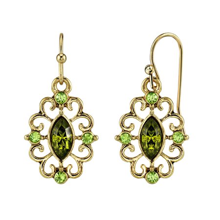 1928 Jewelry Gold-Tone Olivine Green Crystal Drop Earrings