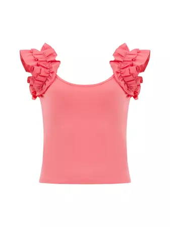 Rallie Cotton Frill Sleeve Tank Top Camellia Rose | French Connection US