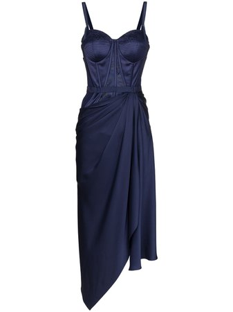 Blue Alexander Mcqueen Draped Bustier Asymmetric Dress | Farfetch.com