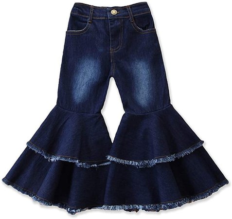Amazon.com: Sitmptol Fashion Baby Kid Girls Women Ruffled Wide Leg Denim Flared Pants Ripped Jeans High Waist Bell Bottoms Outfits 1-2T Dark Blue: Clothing, Shoes & Jewelry