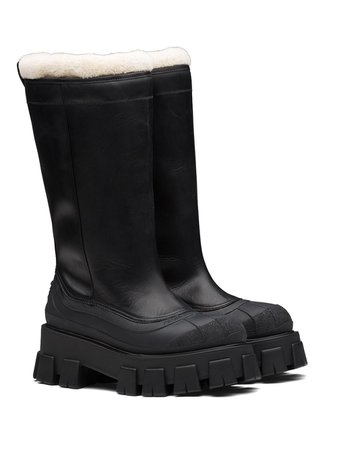 Prada Monolith shearling-lined boots black & white 1W380MFZF553A6N - Farfetch