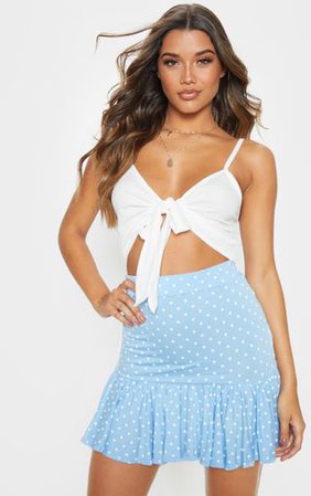 Baby Blue Polka Dot Frill Hem Mini Skirt | PrettyLittleThing
