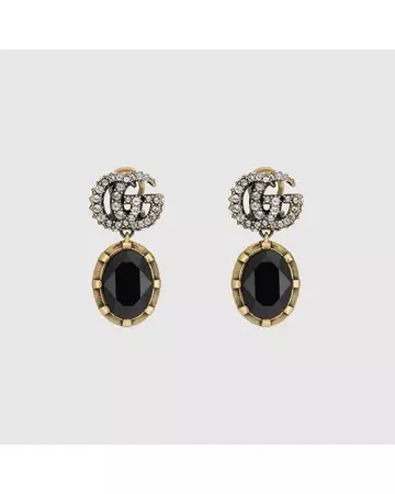 gucci earrings double g black crystals
