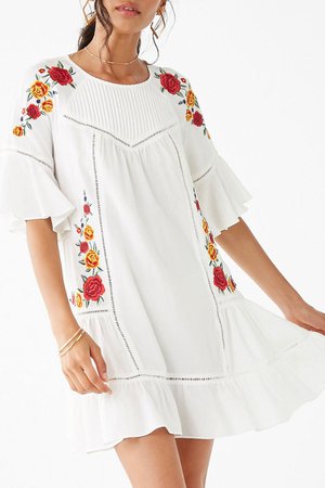 Floral-Embroidered Cutout Shift Dress | Forever 21