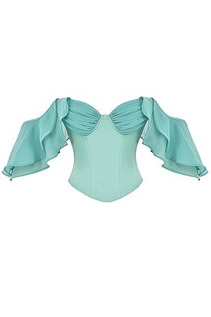 Clothing : Tops : 'Isabella' Jade Ruffle Sleeve Corset
