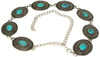 MEXICO: Silver chain belt with turquoise for women, boho belt, hippie style, Coachella | Ceres Webshop