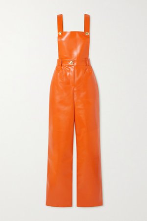 Faux Leather Jumpsuit - Orange