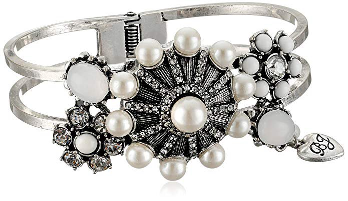 Betsey Johnson "Something New" Flower Hinged Bangle Bracelet: Clothing