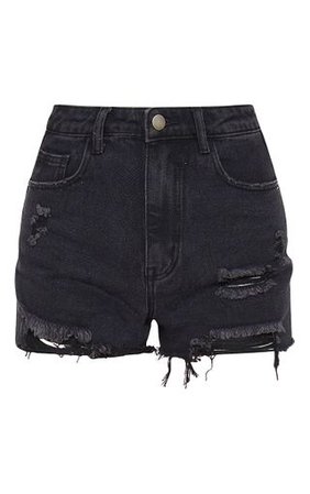 Prettylittlething Washed Black Distressed Shorts | PrettyLittleThing
