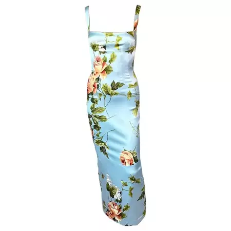 Dolce and Gabbana 1990's Vintage Silk Floral Print Evening Dress Gown at 1stDibs