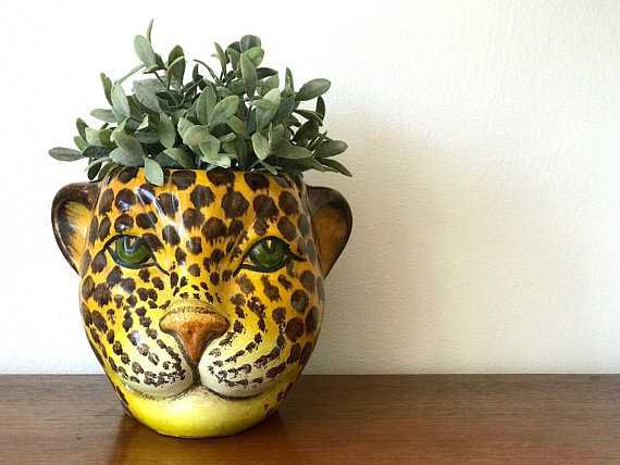 Leopard Head Planter Pot Jungalow Decor Leopard Ceramic Vase