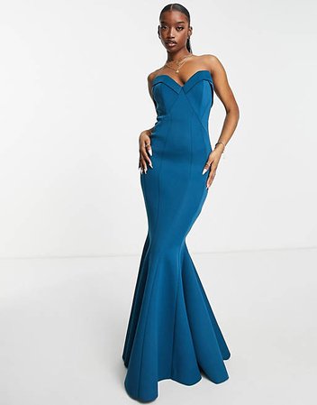 ASOS DESIGN fishtail sweetheart neck maxi dress in blue | ASOS