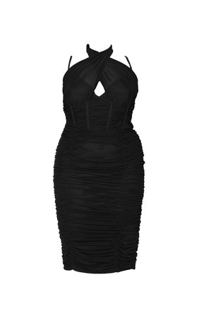 Plus Black Mesh Cross Front Corset Midi Dress | PrettyLittleThing USA